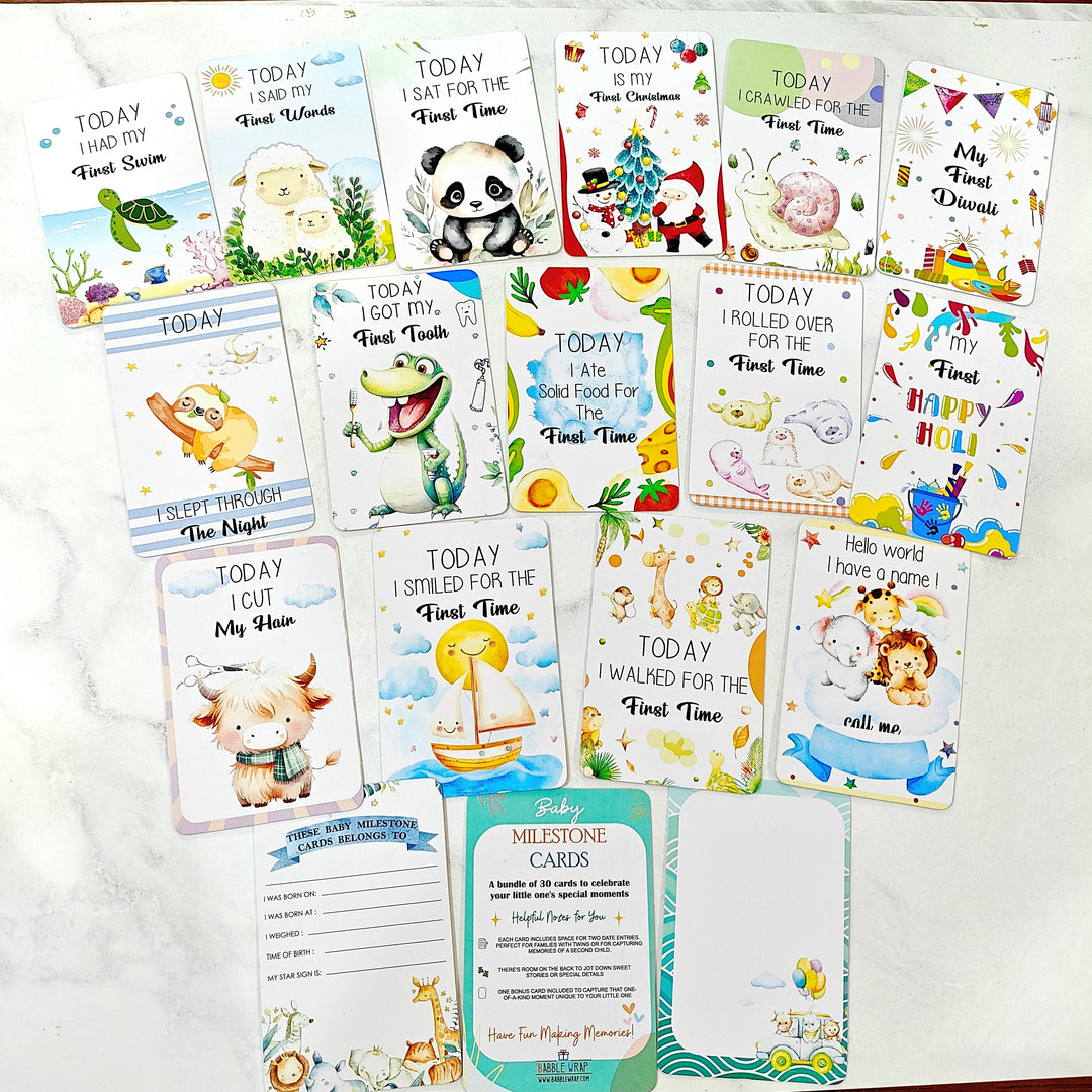 Whimsical Baby Milestone Cards – Pack of 30