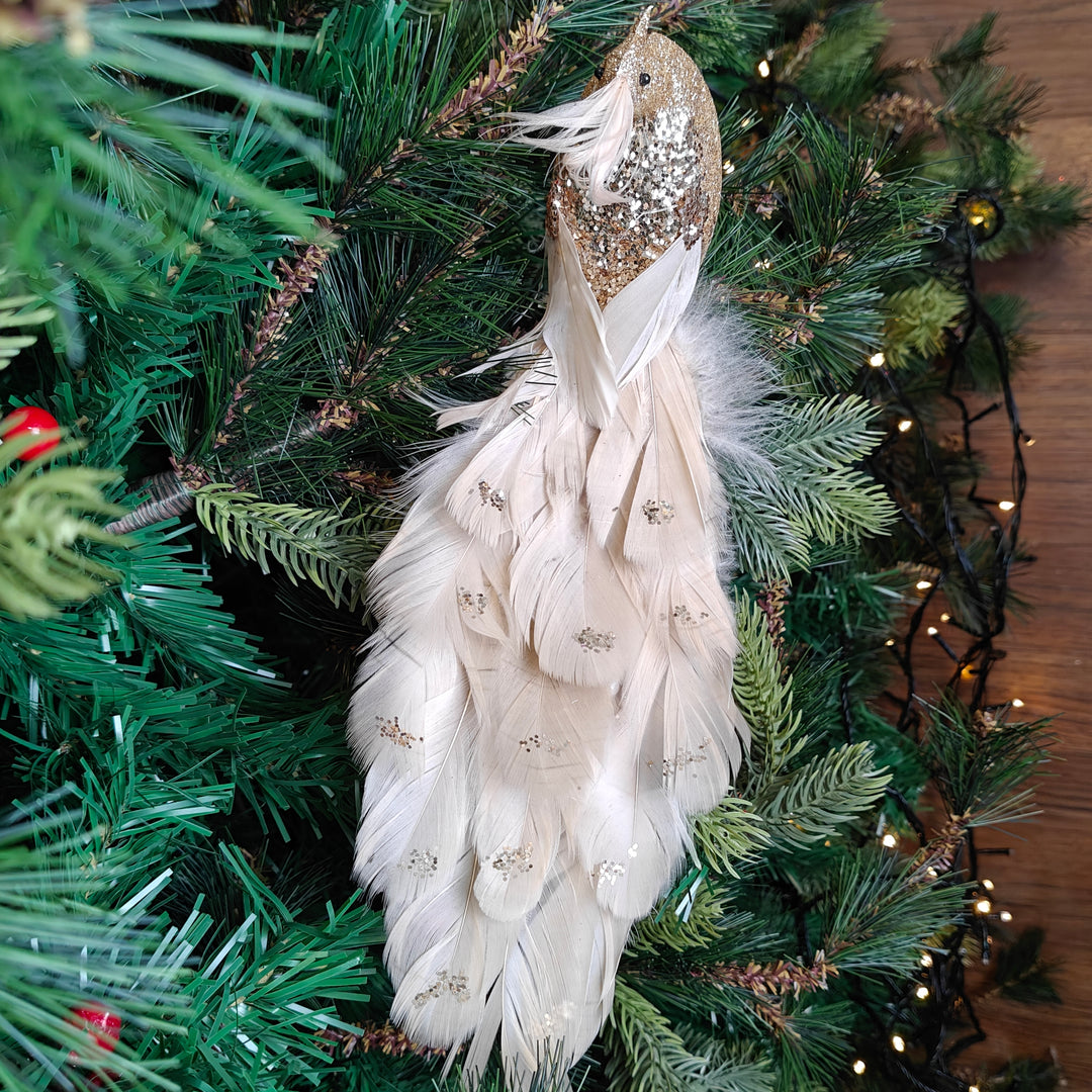 Golden Feather Luxe Clip-On Peacock Ornament