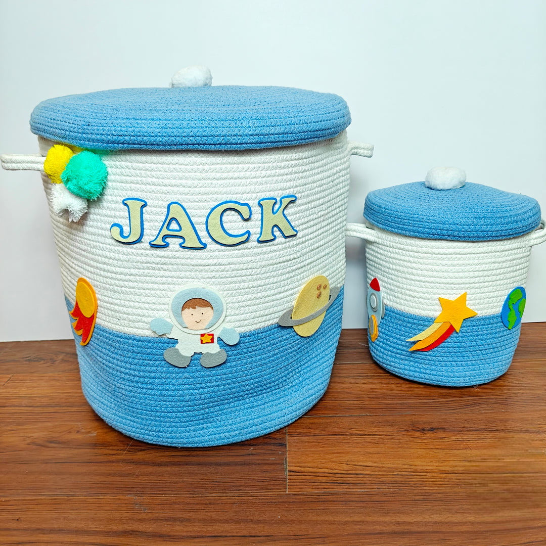 Babble Wrap Jute Cotton Storage Basket with Lid- Little Voyager