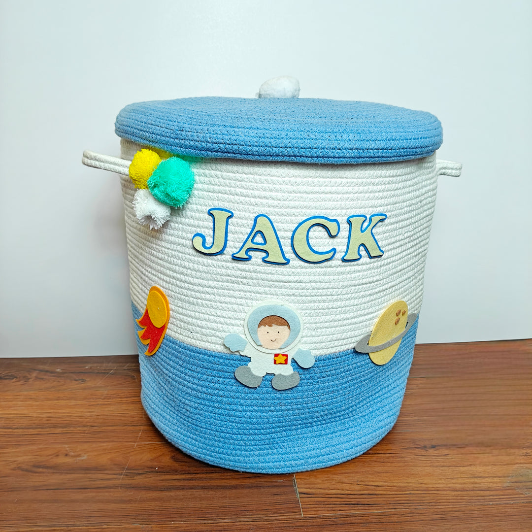 Babble Wrap Jute Cotton Storage Basket with Lid- Little Voyager