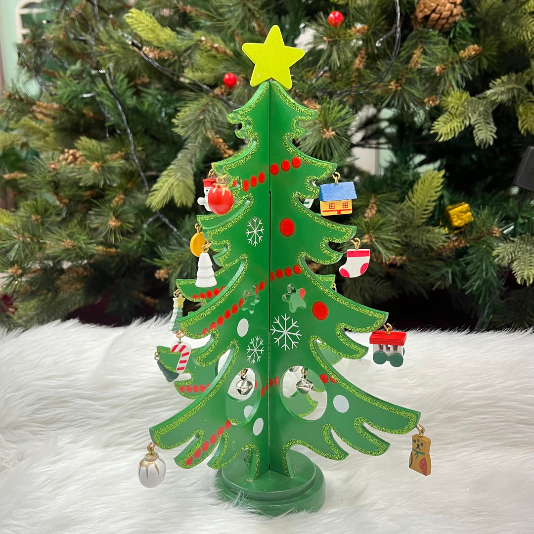 Babble Wrap Wooden DIY 3D Glittering Tabletop Tree With 20 Ornaments (Green)