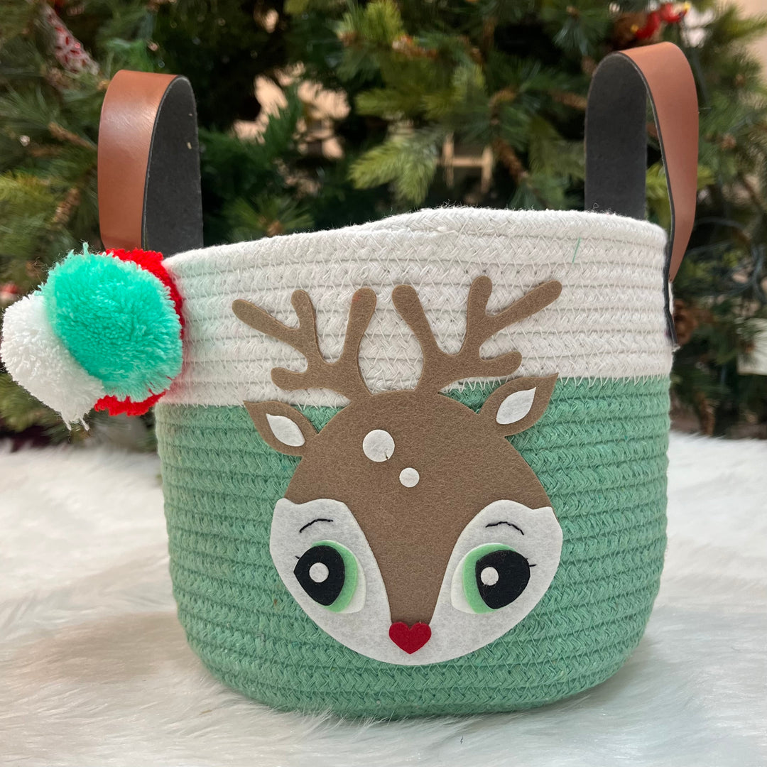 Babble Wrap Jute Cotton Storage Basket - Merry Reindeer