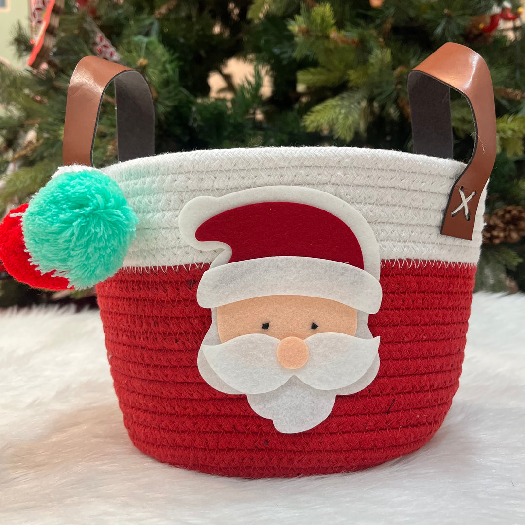 Babble Wrap Jute Cotton Storage Basket - Holiday Santa