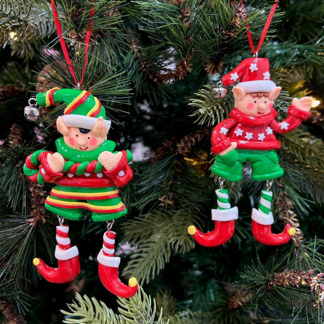 Babble Wrap Elves With Dangling Legs Ornament (Set of 2)