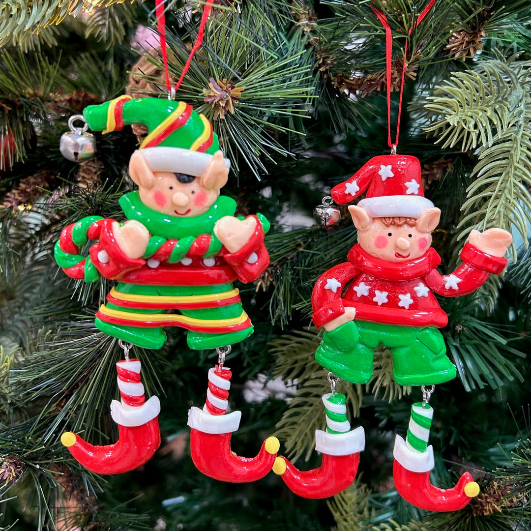 Babble Wrap Elves With Dangling Legs Ornament (Set of 2)