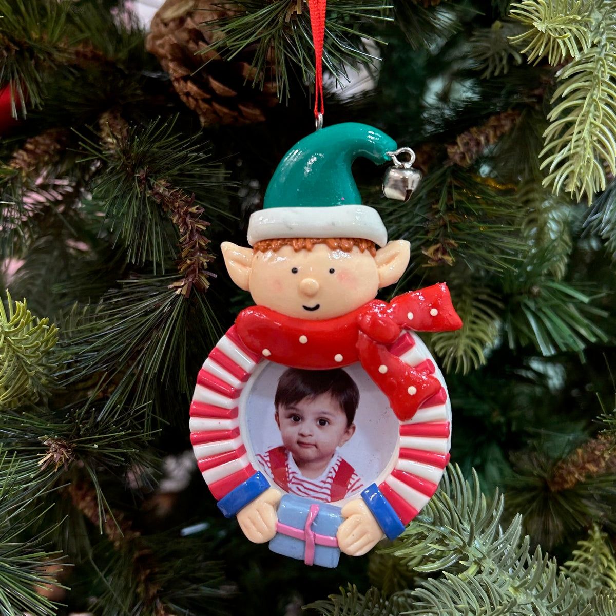Babble Wrap Jolly Elf Photoframe Ornaments (Set of 2)