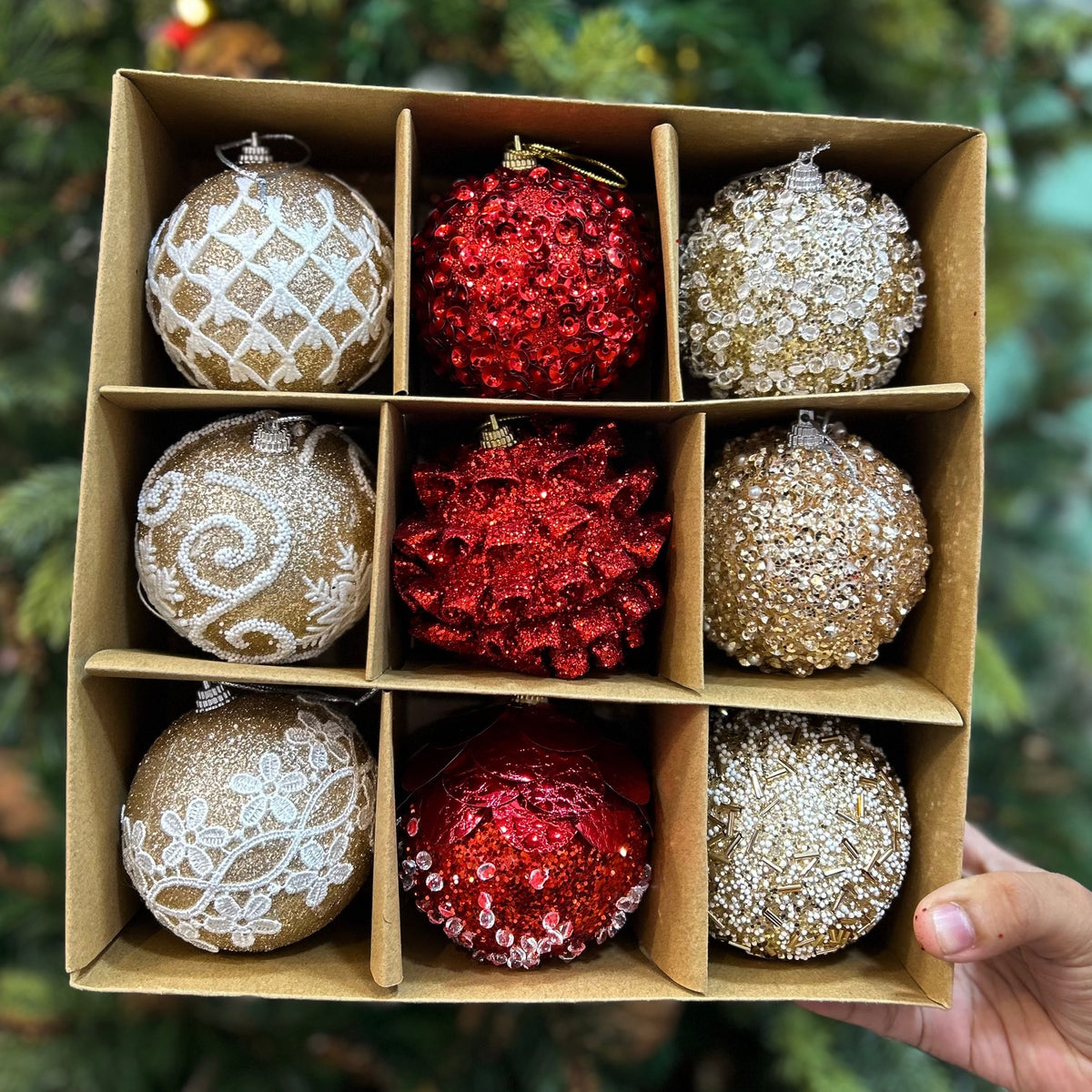 Babble Wrap 9PCs Shimmer / Embellished Baubles Set (Gold-Red-Gold)
