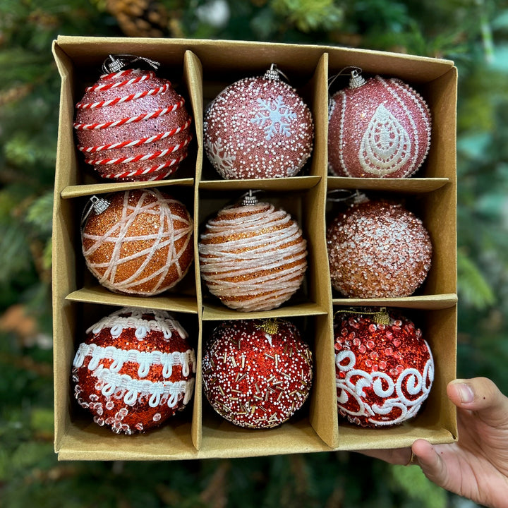 Babble Wrap 9PCs Shimmer / Embellished Baubles Set (Pink-Rose Gold-Red)