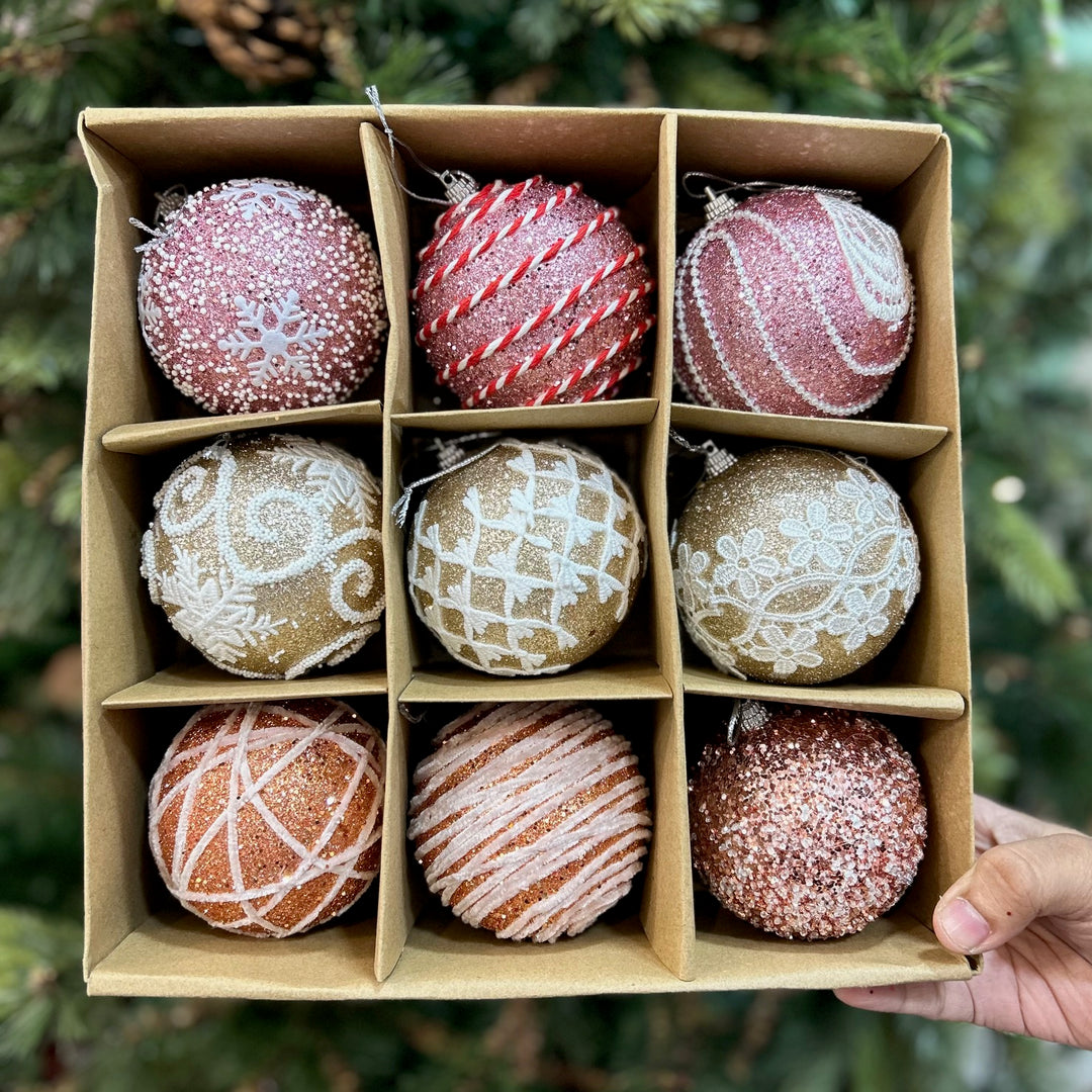 Babble Wrap 9PCs Shimmer / Embellished Baubles Set (Pink-Gold-Rose Gold)