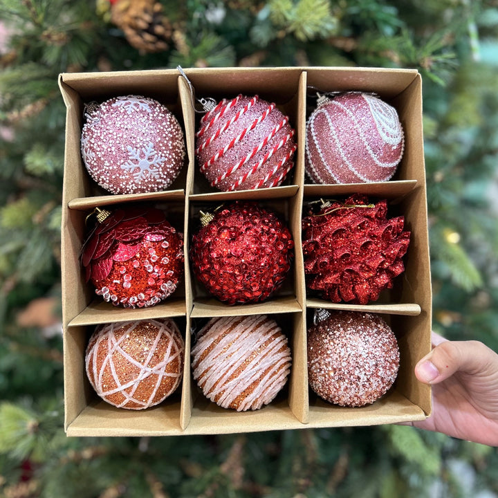 Babble Wrap 9PCs Shimmer / Embellished Baubles Set (Pink-Red-Rose Gold)