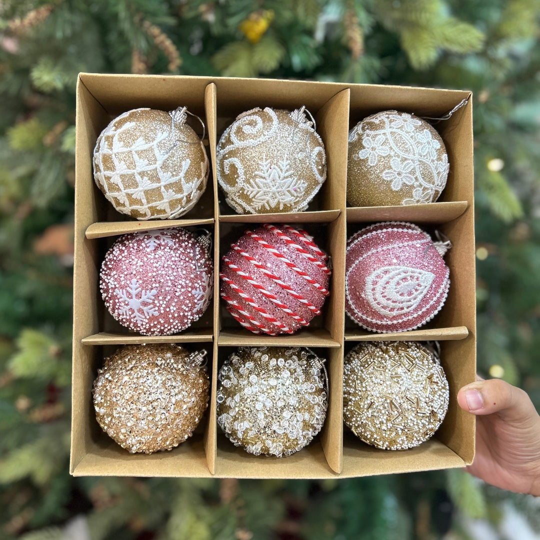 Babble Wrap 9PCs Shimmer / Embellished Baubles Set (Gold-Pink-Gold)