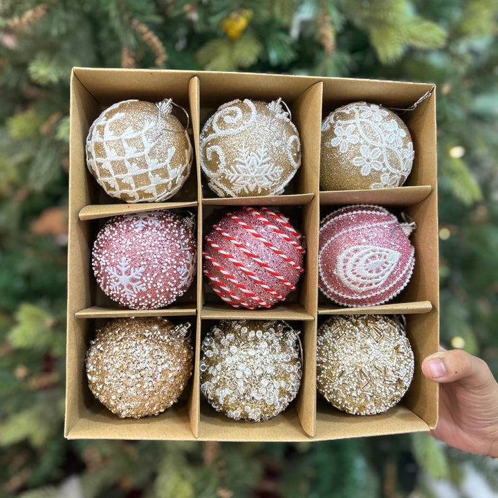 Babble Wrap 9PCs Shimmer / Embellished Baubles Set (Gold-Pink-Gold)