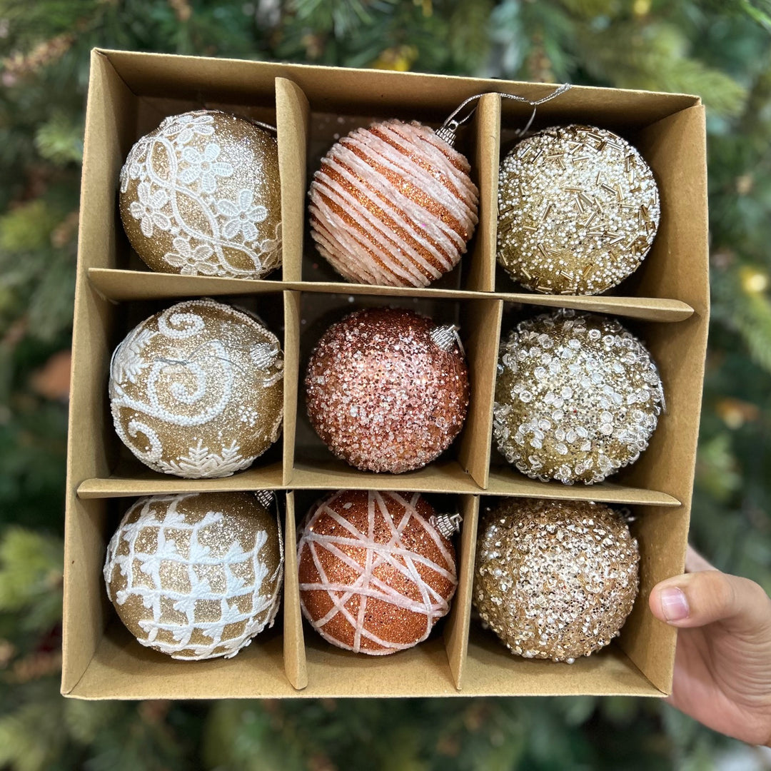 Babble Wrap 9PCs Shimmer / Embellished Baubles Set (Gold-Rose Gold-Gold)