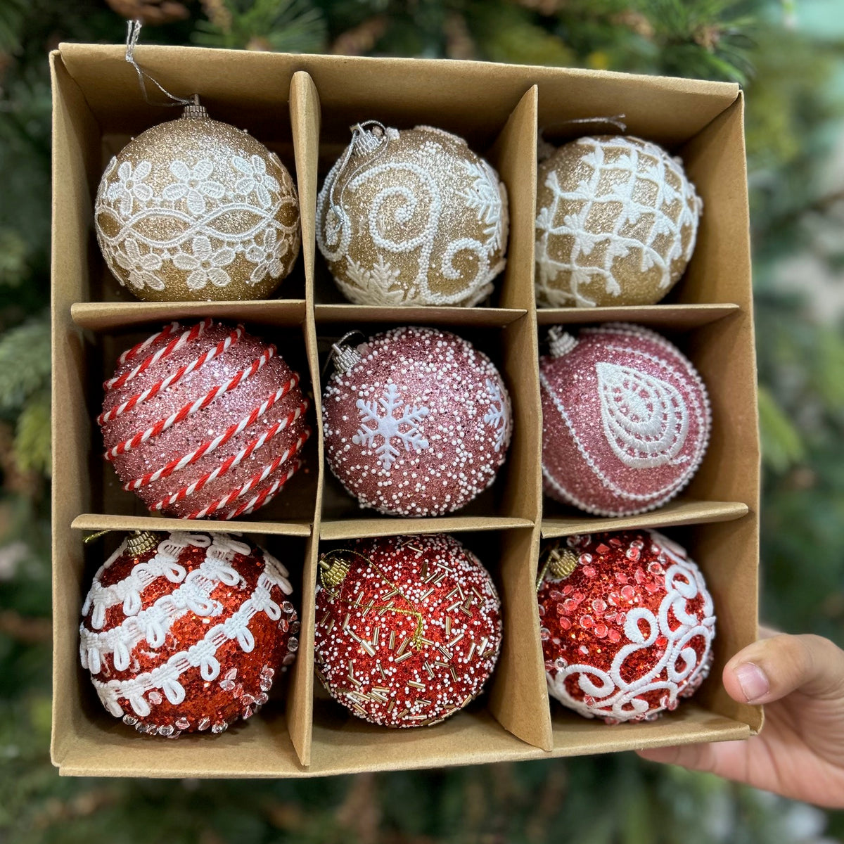 Babble Wrap 9PCs Shimmer / Embellished Baubles Set (Gold-Pink-Red)