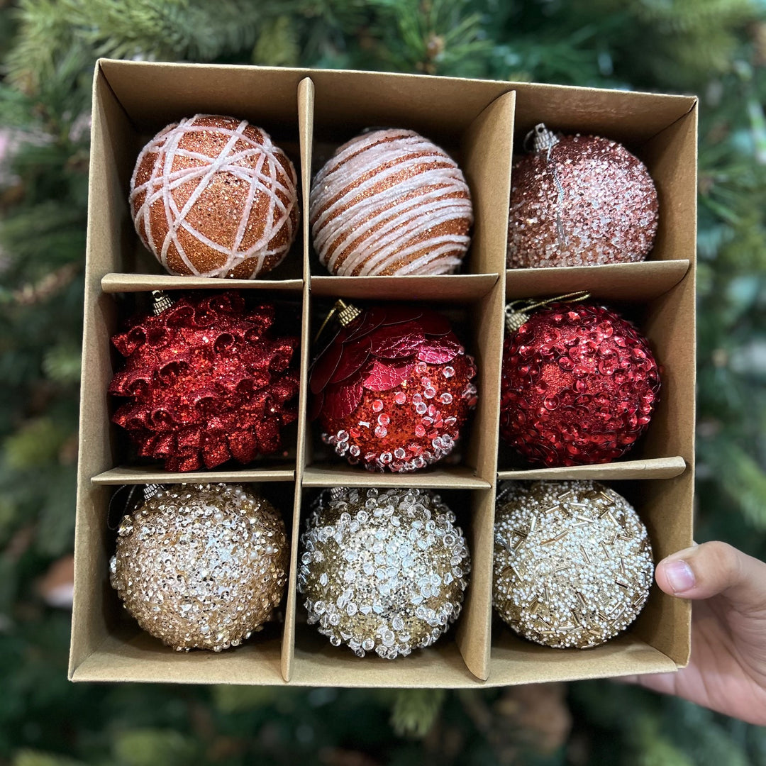 Babble Wrap 9PCs Shimmer / Embellished Baubles Set (Rose Gold-Red-Gold)
