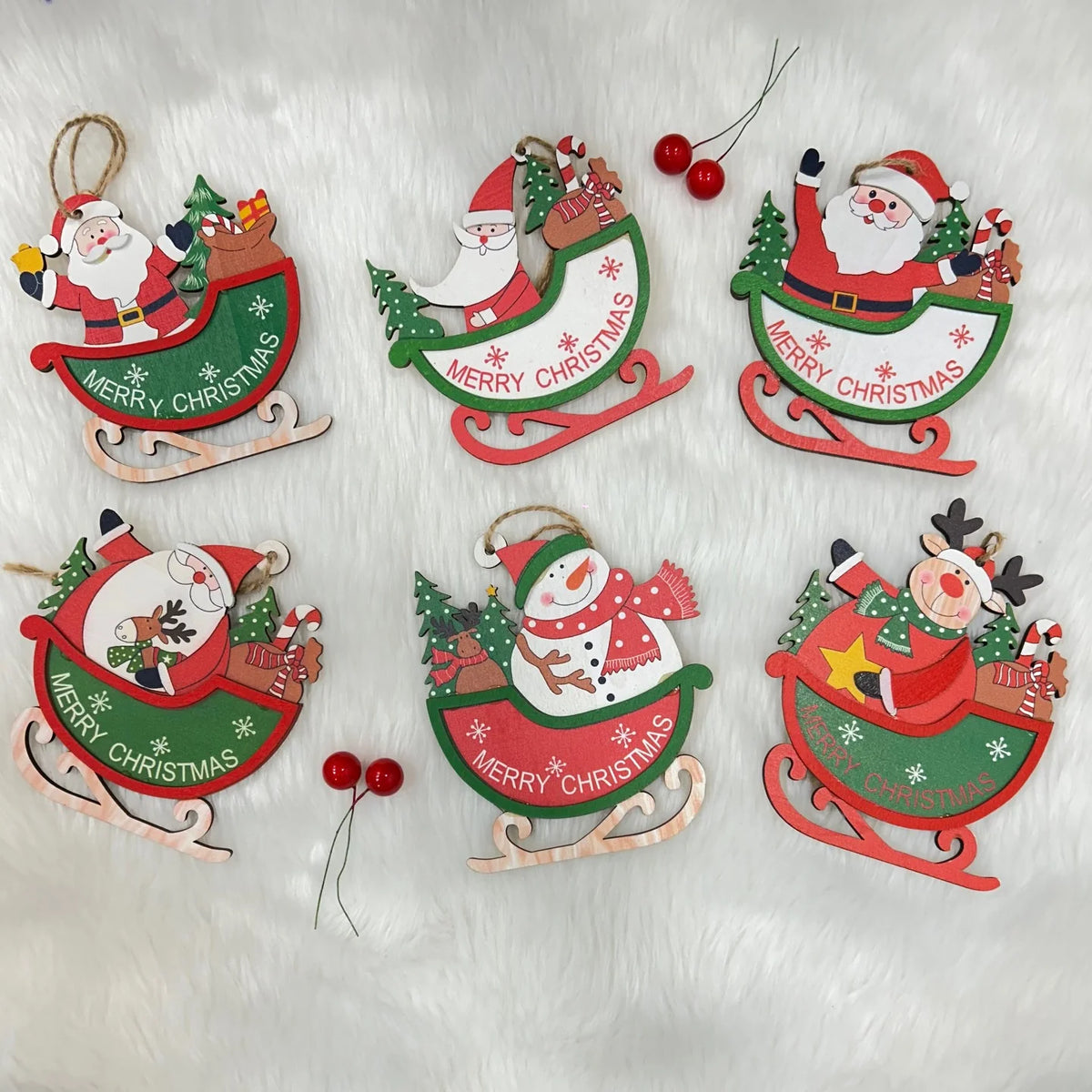 Reindeer Joy Wooden Sleigh Ornament