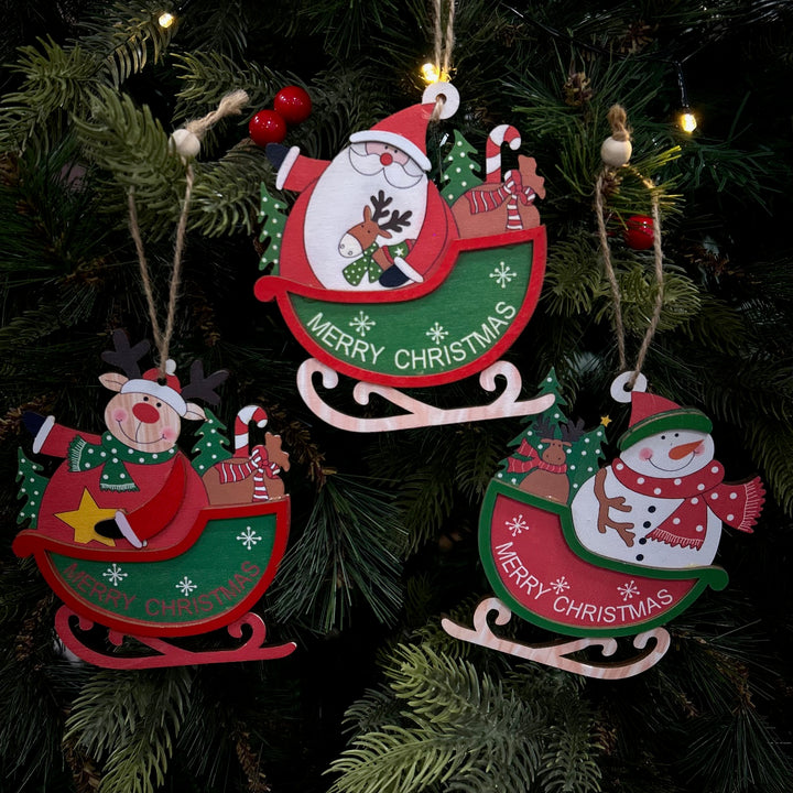 Babble Wrap Wooden Sleigh Ornaments (Set of 6)