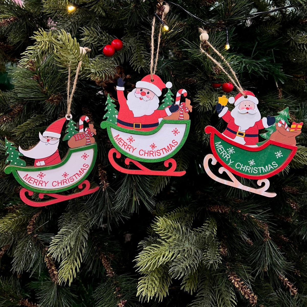 Babble Wrap Wooden Sleigh Ornaments (Set of 6)