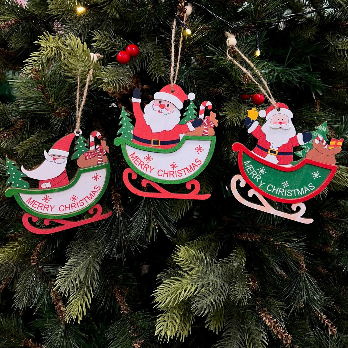 Reindeer Joy Wooden Sleigh Ornament