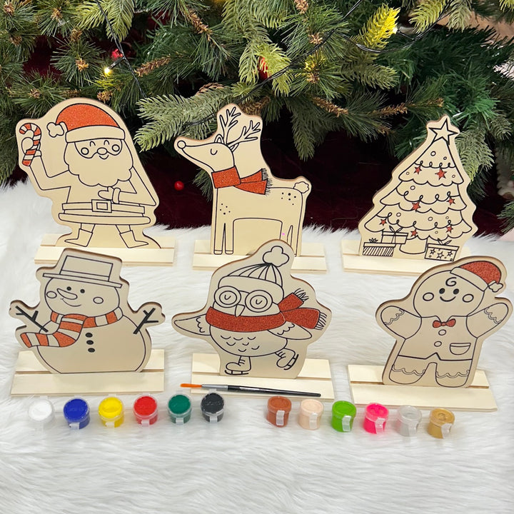 Babble Wrap Wooden DIY Xmas Paintkit With Stands (Set of 6)