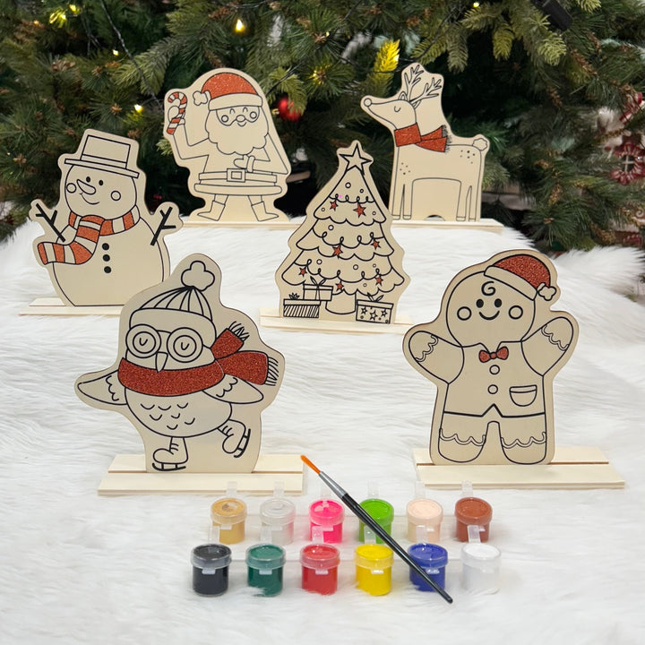 Babble Wrap Wooden DIY Xmas Paintkit With Stands (Set of 6)