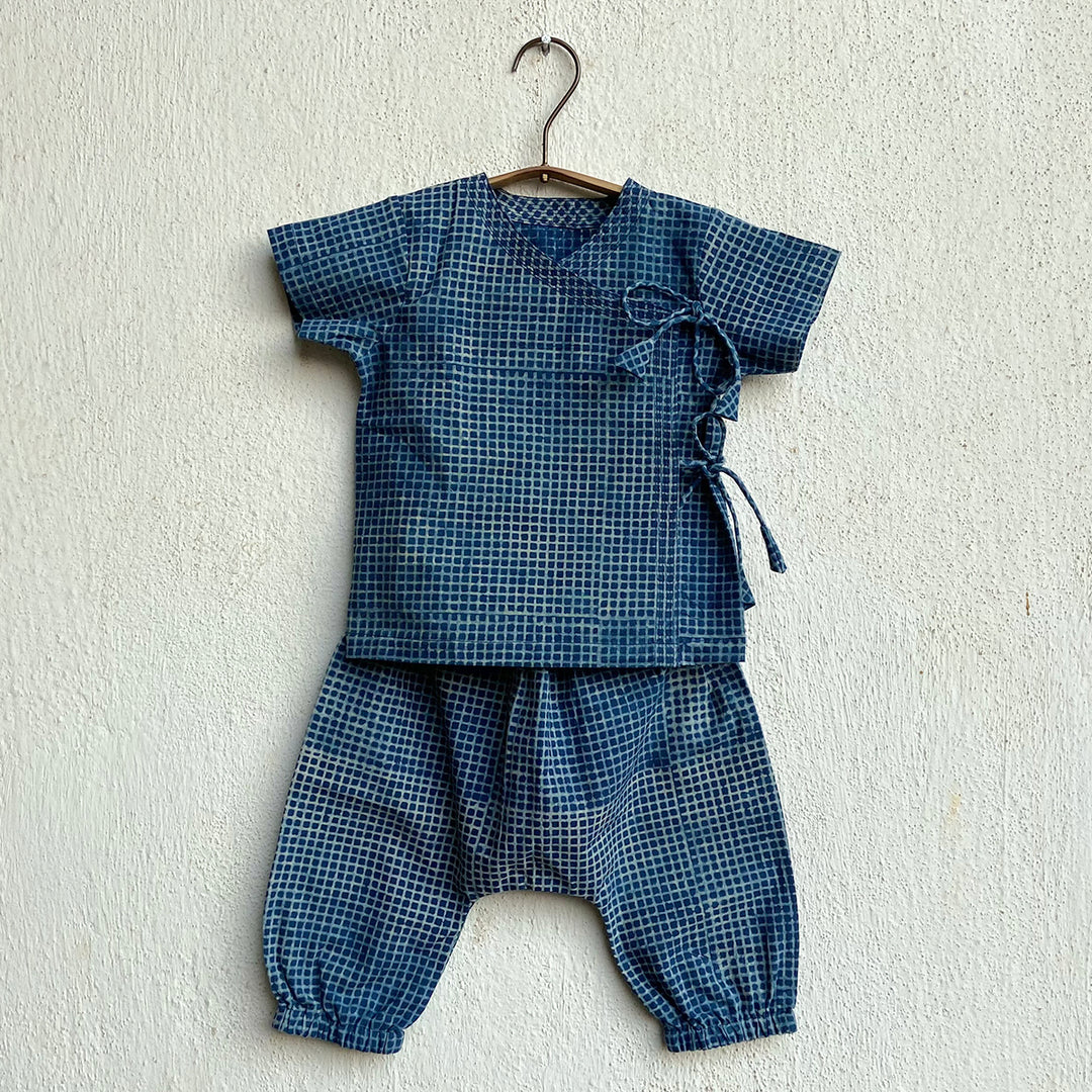 WHITEWATER KIDS UNISEX ORGANIC INDIGO CHECK ANGARAKHA  + MATCHING PANTS