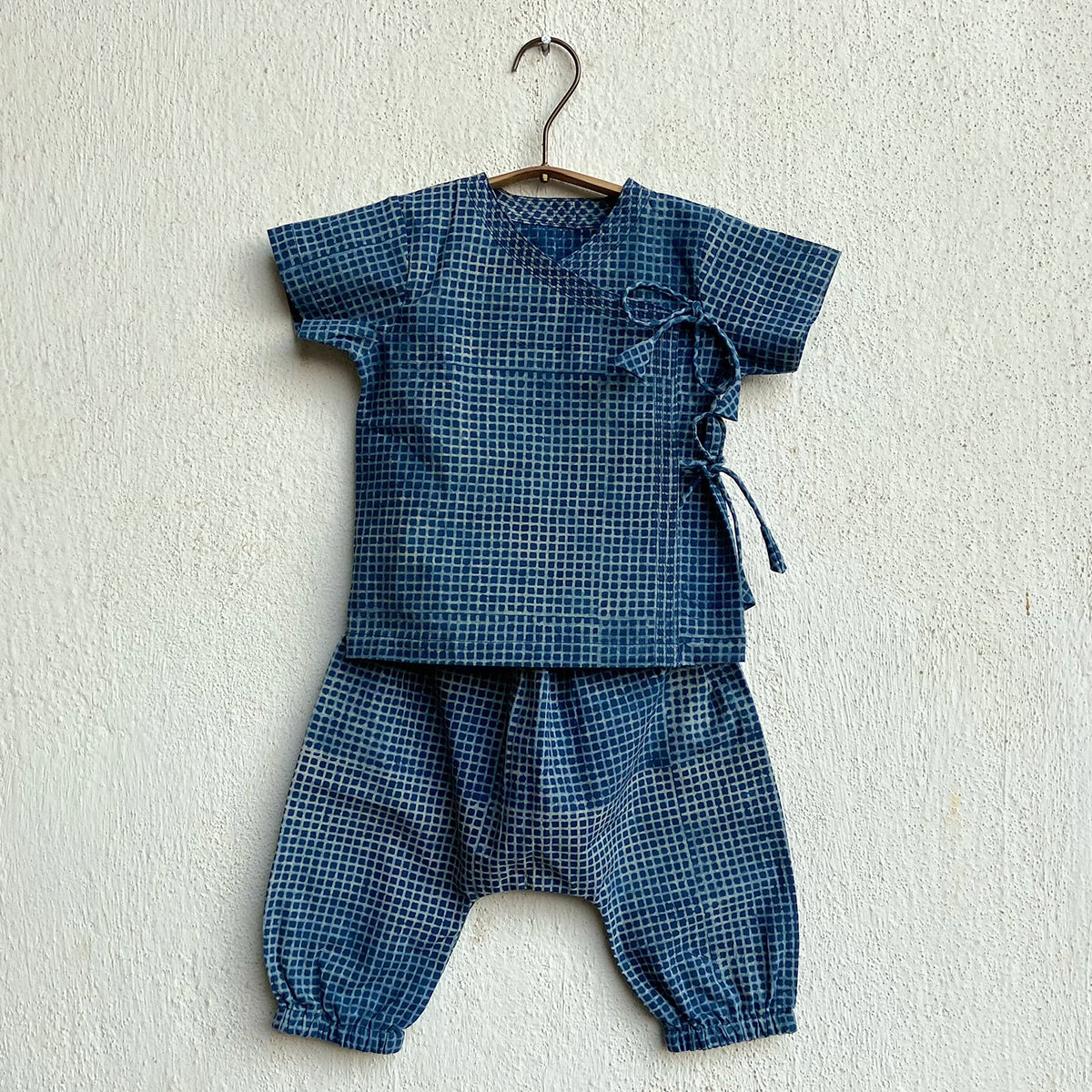 WHITEWATER KIDS UNISEX ORGANIC INDIGO CHECK ANGARAKHA  + MATCHING PANTS