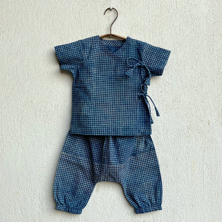 WHITEWATER KIDS UNISEX ORGANIC INDIGO CHECK ANGARAKHA  + MATCHING PANTS