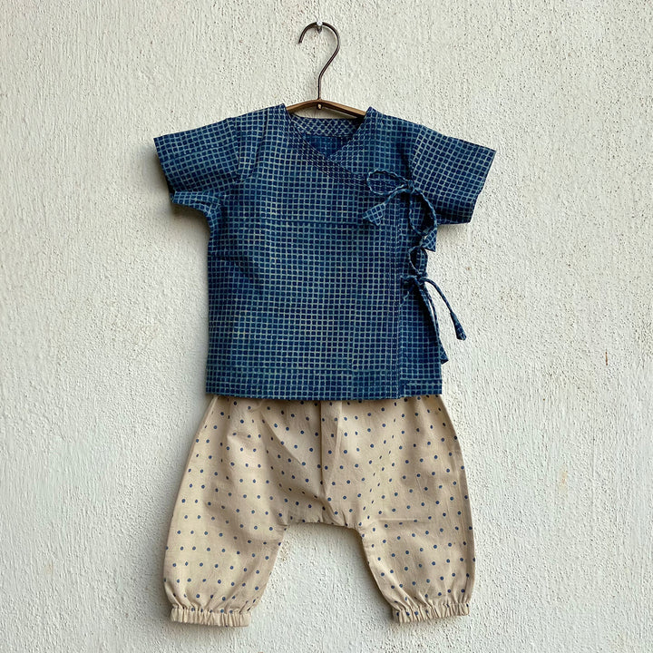UNISEX ORGANIC INDIGO CHECK ANGARAKHA  +  INDIGO RAIDANA PANTS