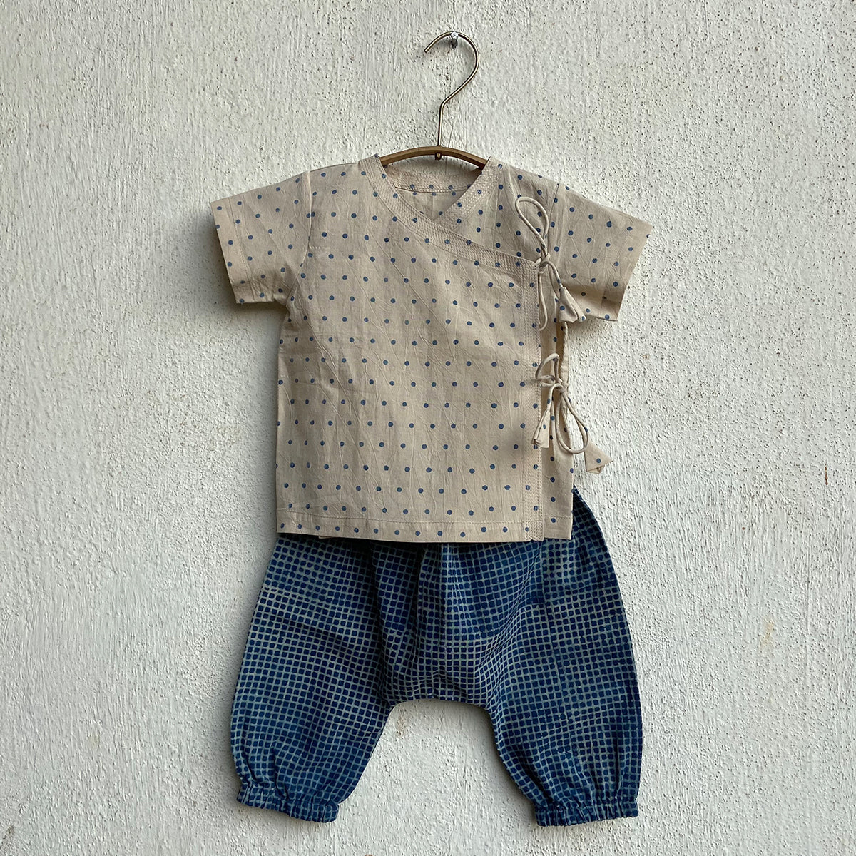 UNISEX ORGANIC INDIGO RAIDANA ANGARAKHA + INDIGO CHECK PANTS