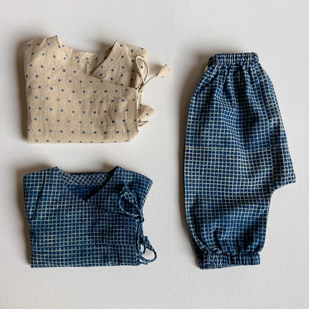 UNISEX ORGANIC INDIGO ZOO BAG - RAIDANA AND CHECK ANGARAKHA + PANTS