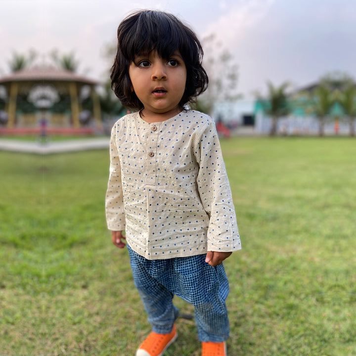 UNISEX ORGANIC INDIGO BAG - RAIDANA + CHECK KURTA + CHECK PANTS