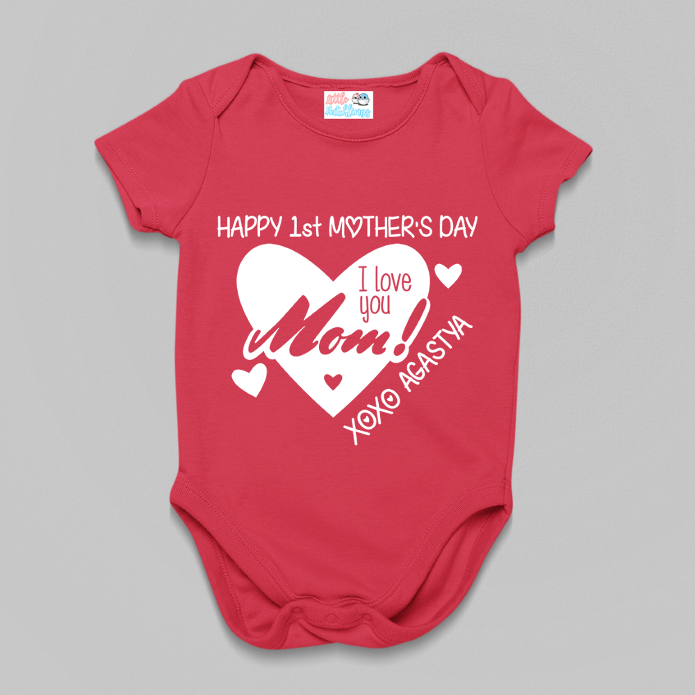 I love you Mom Red Heart Personalised Mother's Day Onesie / Full Romper