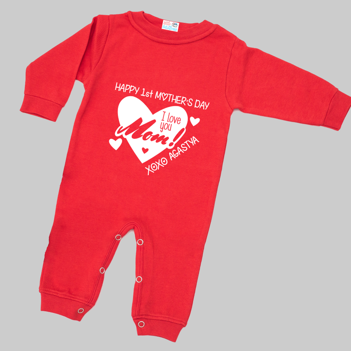 I love you Mom Red Heart Personalised Mother's Day Onesie / Full Romper