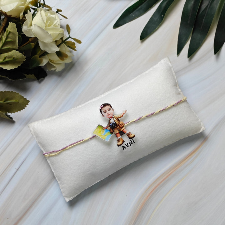 Babble Wrap Personalised Caricature Rakhi - Miss Adventure