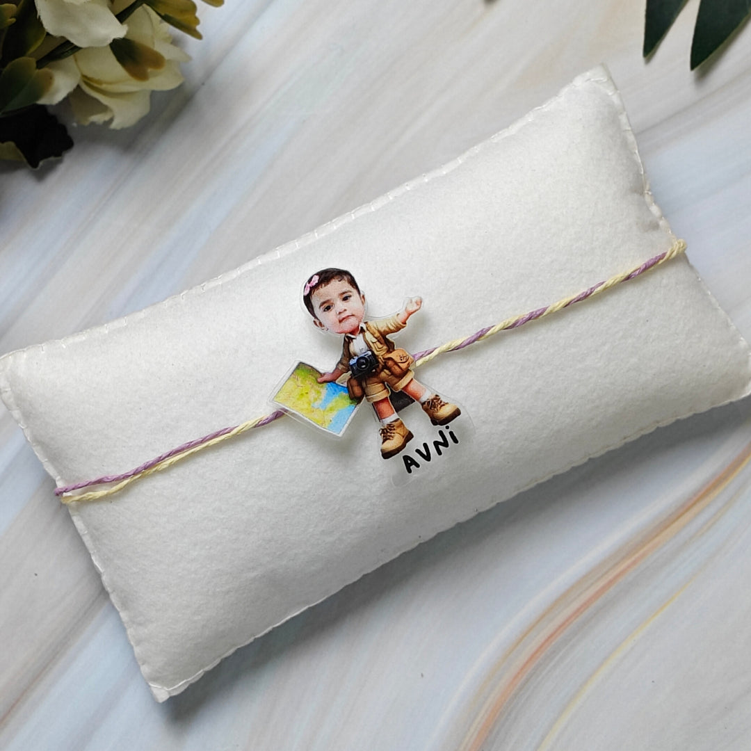 Babble Wrap Personalised Caricature Rakhi - Miss Adventure