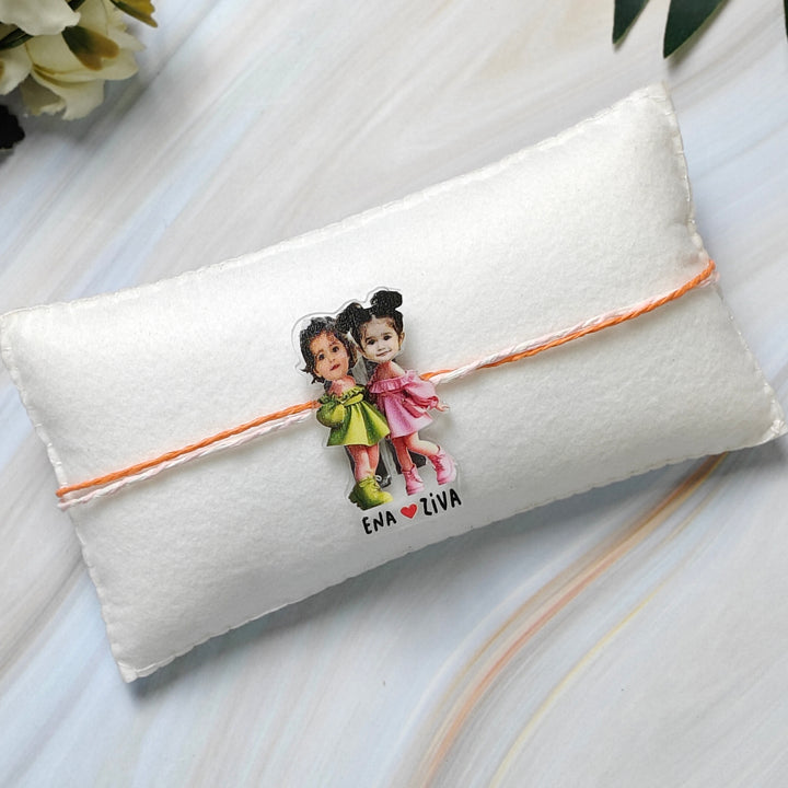 Babble Wrap Personalised Caricature Rakhi - Twin Legends