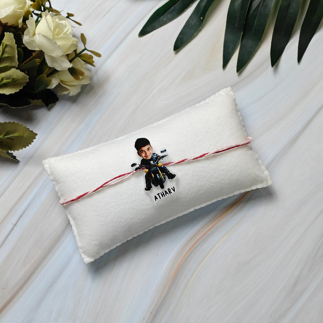 Babble Wrap Personalised Caricature Rakhi - Biker Bro