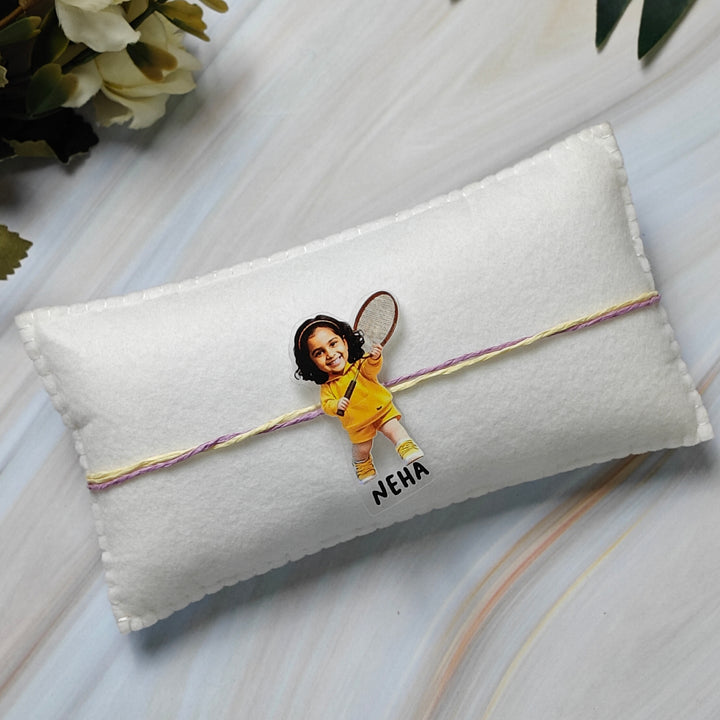 Babble Wrap Personalised Caricature Rakhi - Badminton Buddy