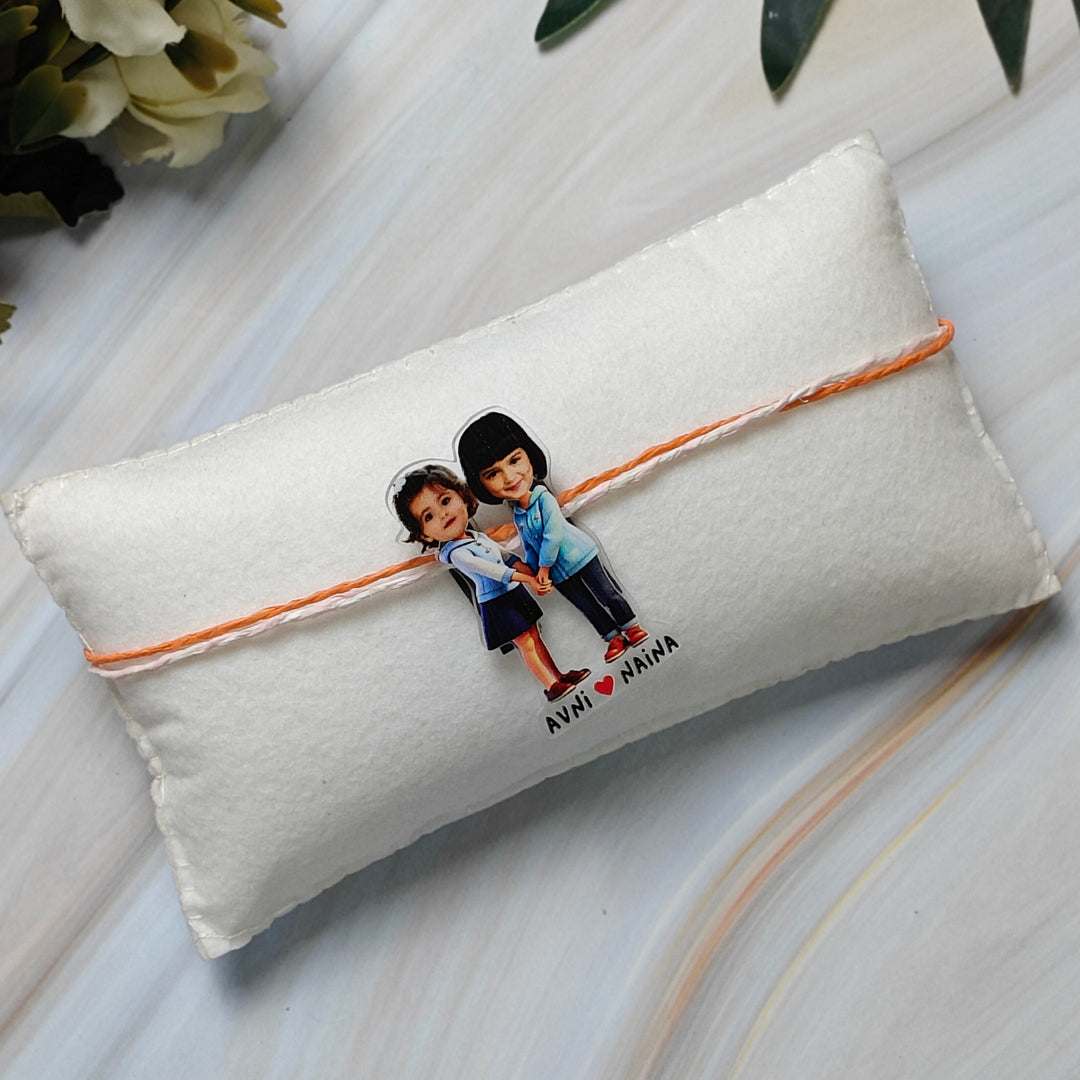 Babble Wrap Personalised Caricature Rakhi - Dynamic Duo