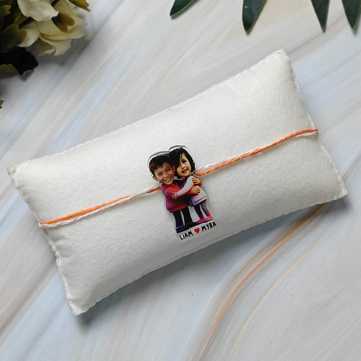 Babble Wrap Personalised Caricature Rakhi - Sibling Hug