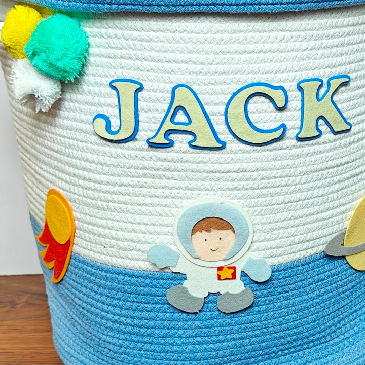 Babble Wrap Jute Cotton Storage Basket with Lid- Little Voyager