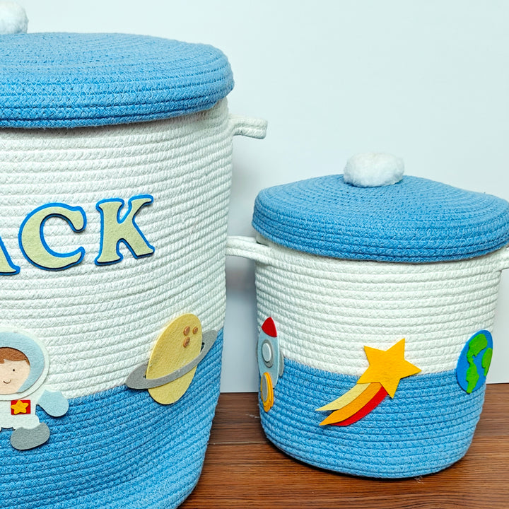 Babble Wrap Jute Cotton Storage Basket with Lid- Little Voyager
