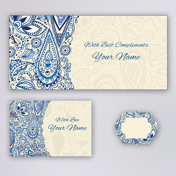 PERSONALISED GIFT ENVELOPES, CARDS & STICKERS COMBO - INDIAN PATTERN, SET OF 130