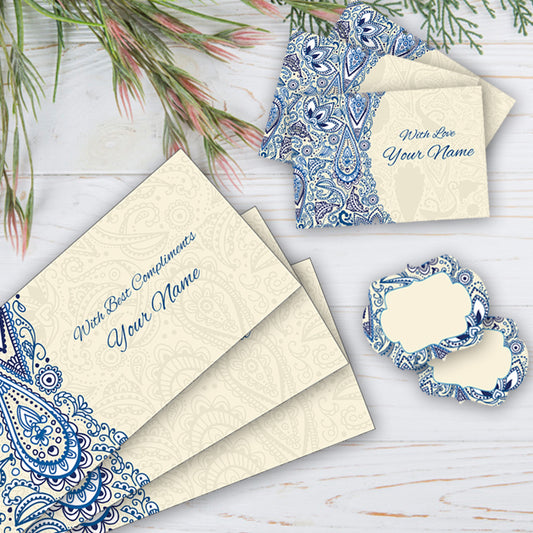 PERSONALISED GIFT ENVELOPES, CARDS & STICKERS COMBO - INDIAN PATTERN, SET OF 130