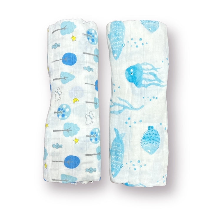 Jellywood Blues Muslin Swaddles - Set of 2