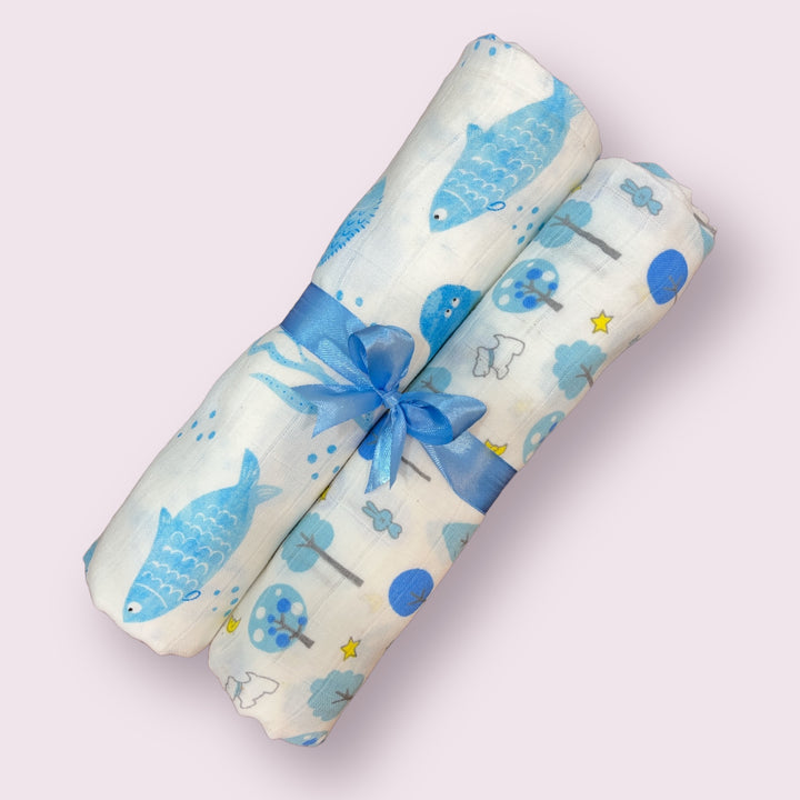 Jellywood Blues Muslin Swaddles - Set of 2