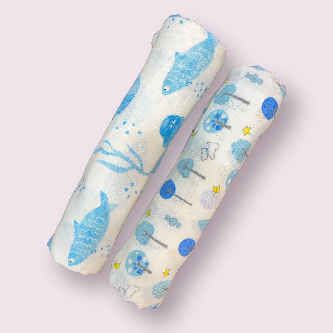 Jellywood Blues Muslin Swaddles - Set of 2