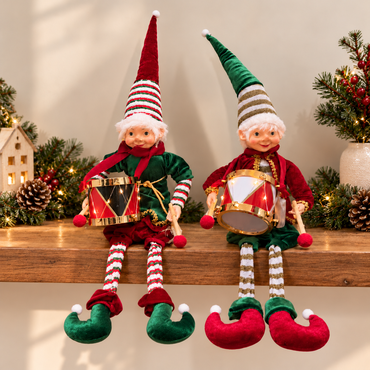 Jingle Beats Light-Up Christmas Elves - Set Of 2