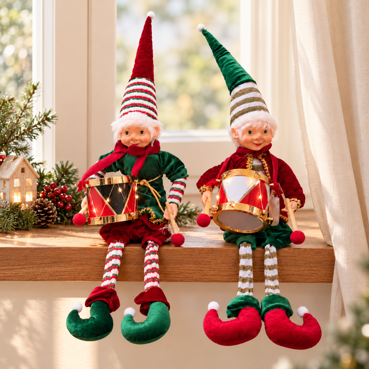 Jingle Beats Light-Up Christmas Elves - Set Of 2